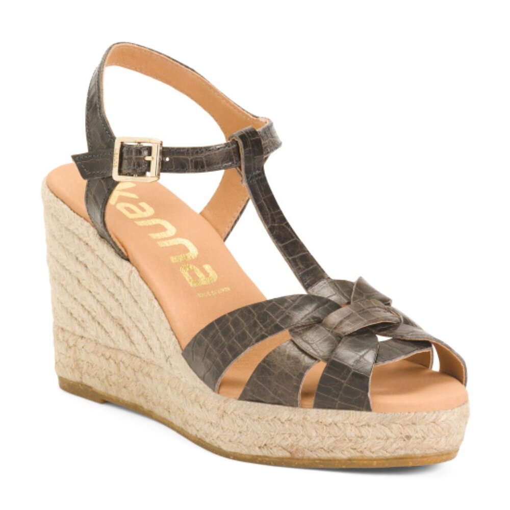 KANNA SHOES Made In Spain Leather Espadrille Wedge Sandals Size 40 (9.5) NIB